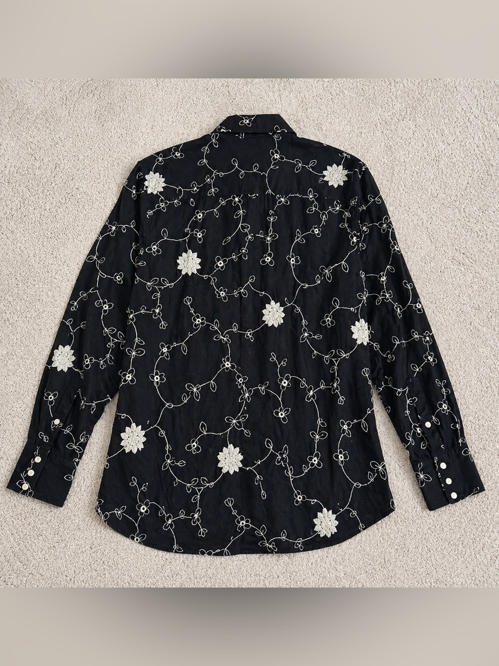 Panhandle B&D Women’s Blouse XXL Western Black White Floral Embroidery Snap - Picture 3 of 14